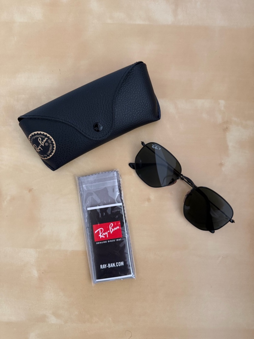 Ray-Ban Black Metal Hexagonal Sunglasses with Dark Green Lenses